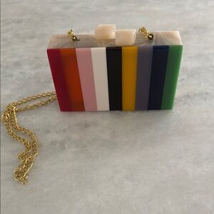 Red and Pink Striped Clutch with Gold Chain